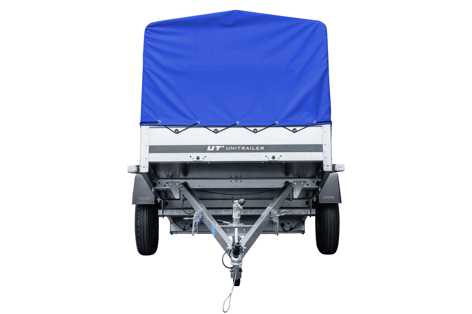 Auto Anhänger 230x125 Garden Trailer 230 KIPP Unitrailer 750 kg mit Stützrad, blauer Hochplane und Hochspriegel