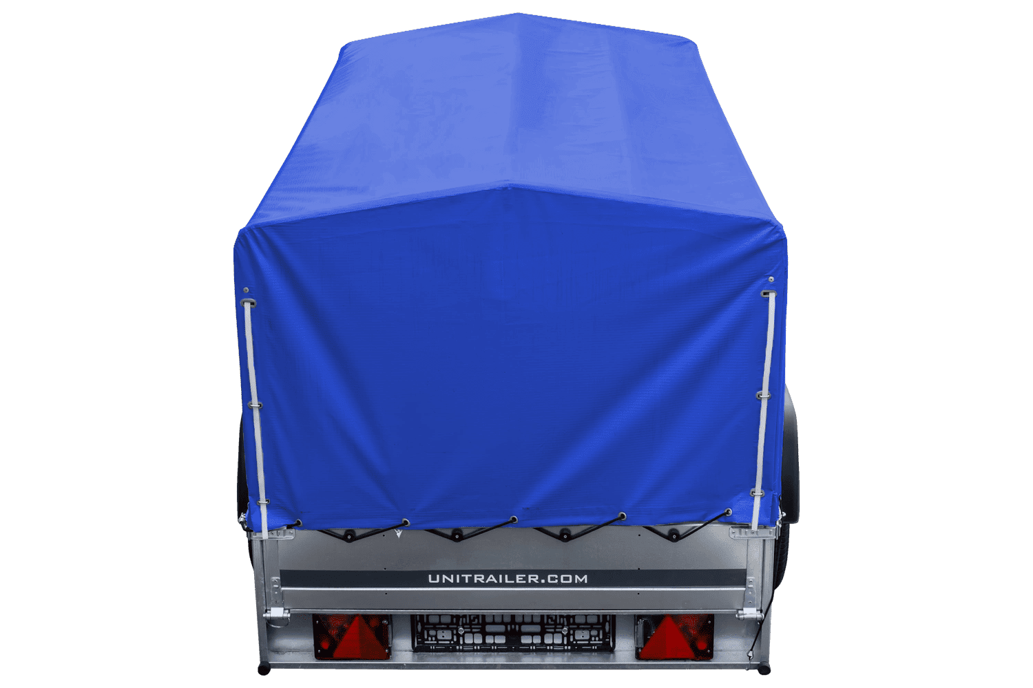 Auto Anhänger 230x125 Garden Trailer 230 KIPP Unitrailer 750 kg mit Stützrad, blauer Hochplane und Hochspriegel