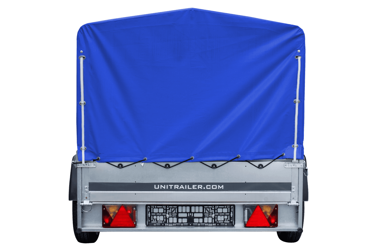 Auto Anhänger 230x125 Garden Trailer 230 KIPP Unitrailer 750 kg mit Stützrad, blauer Hochplane und Hochspriegel