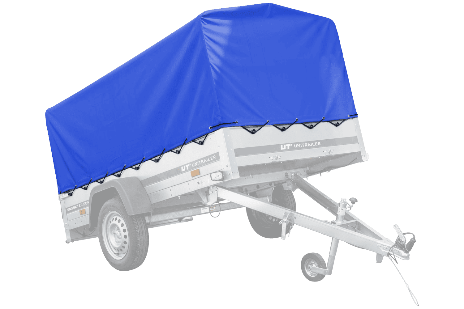 Auto Anhänger 230x125 Garden Trailer 230 KIPP Unitrailer 750 kg mit Stützrad, blauer Hochplane und Hochspriegel