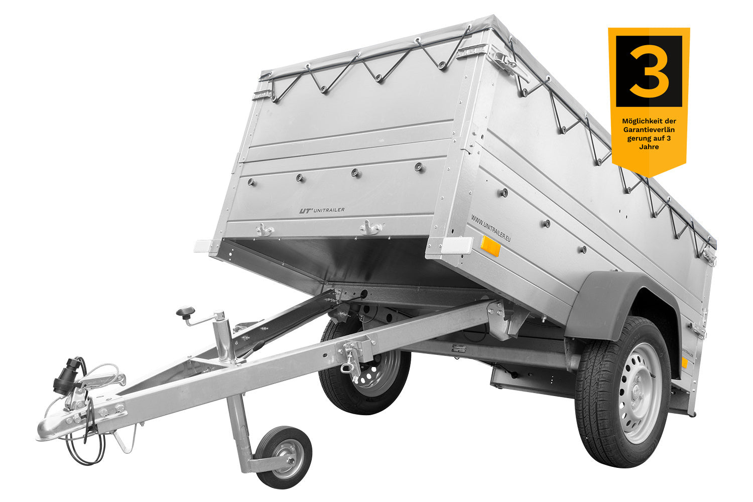 Kippbarer Pkw Anhänger GARDEN TRAILER 200 KIPP mit zusätzlichen Bordwänden, Stützrad und Flachplane